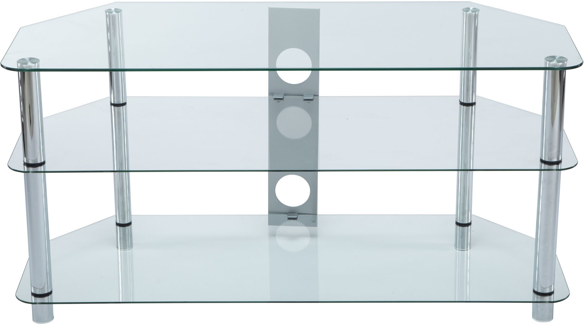 B GRADE STOCK Stealth Mounts 1000mm Clear Glass & Chrome Legs TV Stand for TVs up to 50
